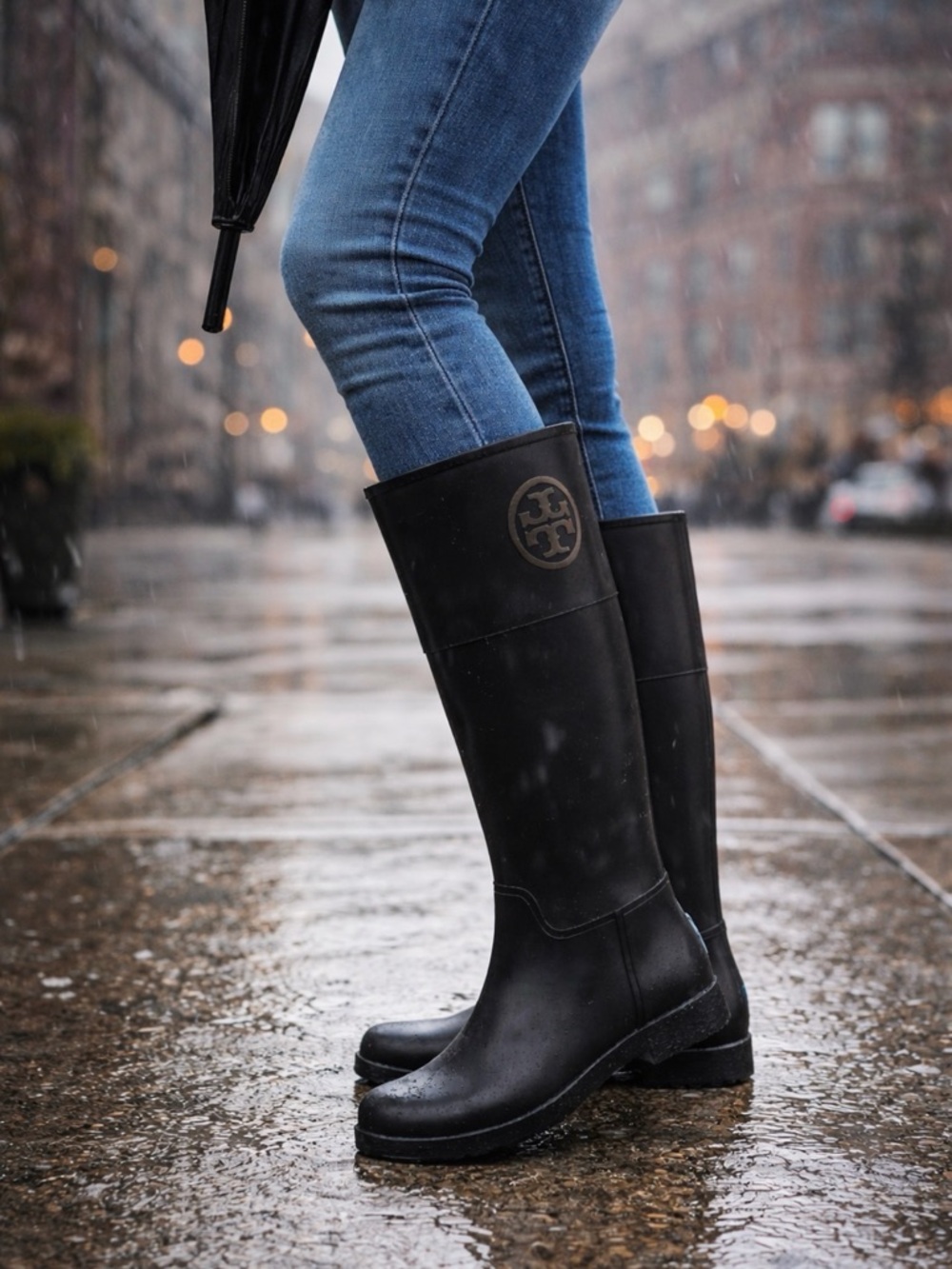 Tory Burch Rubber Rain Boots Black Size 9 B Classic Logo